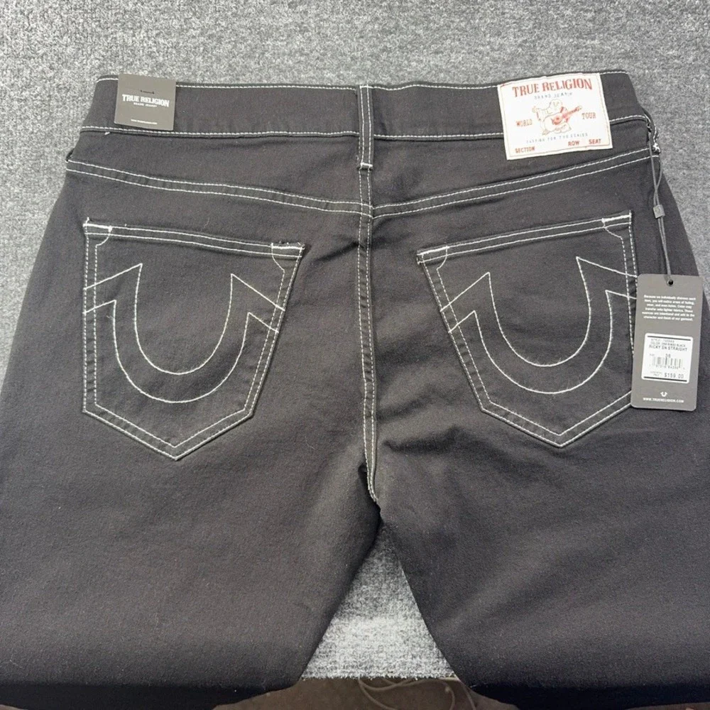 True Religion Ricky Relaxed Straight Jeans Mens 36 Rinse Black Contrast Stitch
